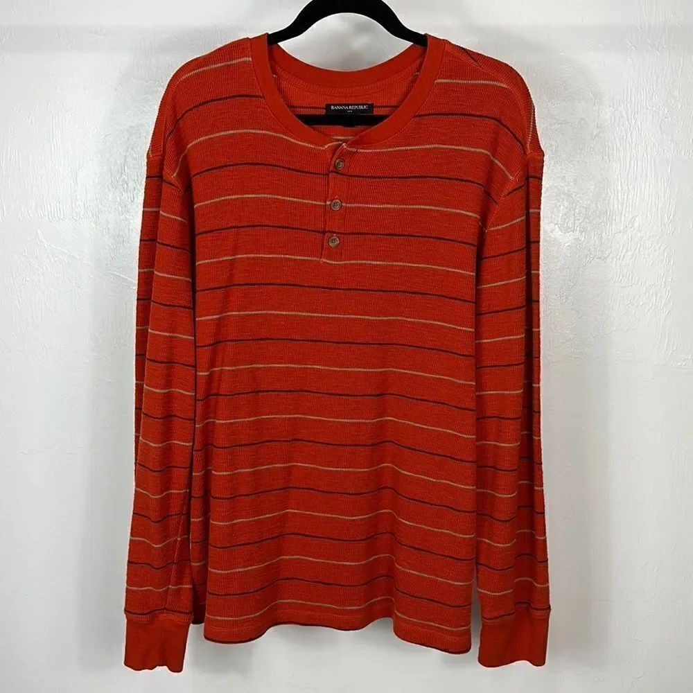 ❤️Last Chance Banana Republic Cotton Orange Striped Long Sleeve Shirt Size XXL